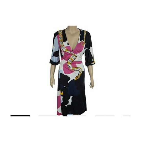 Diane von Furstenberg silk wrap dress snake print-black/white/pink/yellow&blue 6 - Picture 1 of 8